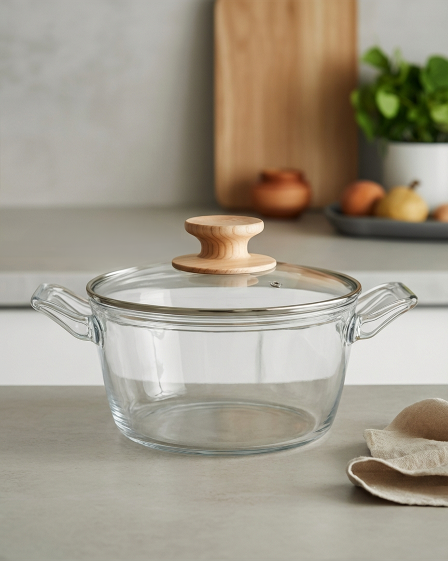 Earth Cook Pot Earth Kind Modern 1.5Q Borosilicate Glass Cooking Pot - Naturally Free